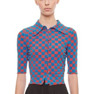 ROTATE Birger Christiansen mesh check button down top NWT